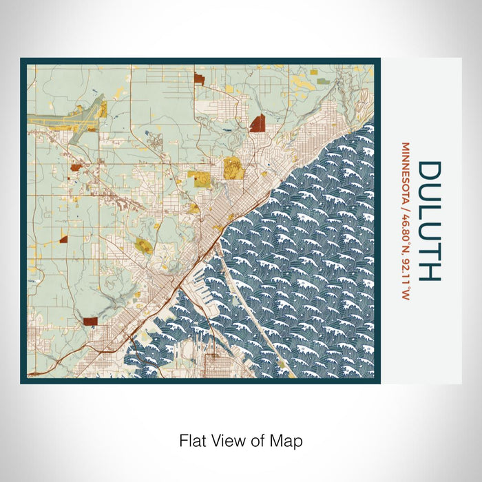 Rendered View of Duluth Minnesota Map on 20oz Stainless Steel Insulated Bottle with Bamboo Top with printed woodblock style map