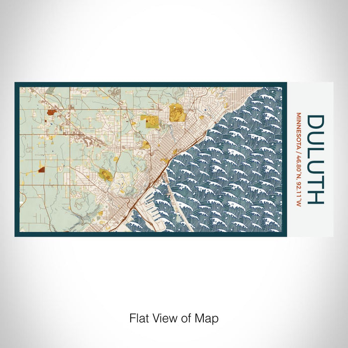 Rendered View of Duluth Minnesota Map on 17oz Stainless Steel Insulated Bottle with printed woodblock style map