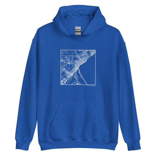 Duluth Minnesota  Map Unisex Hoodie Sweater with City inscription in Royal Blue