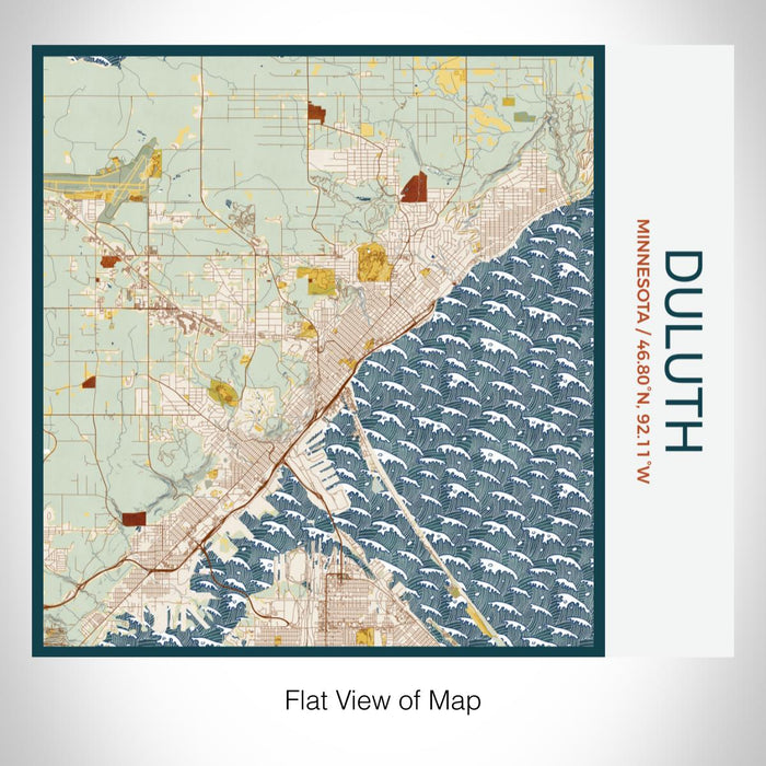 Rendered View of Duluth Minnesota Map on 17oz Stainless Steel Insulated Tumbler in Woodblock Map Style