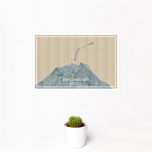 12x18 Dungeness Bay Washington Map Print Landscape Orientation in Afternoon Style With Small Cactus Plant in White Planter