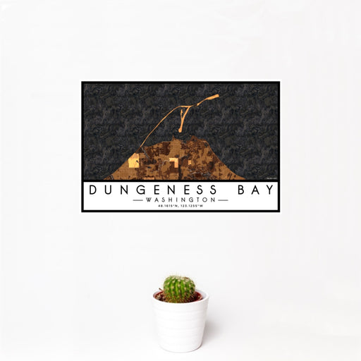 12x18 Dungeness Bay Washington Map Print Landscape Orientation in Ember Style With Small Cactus Plant in White Planter