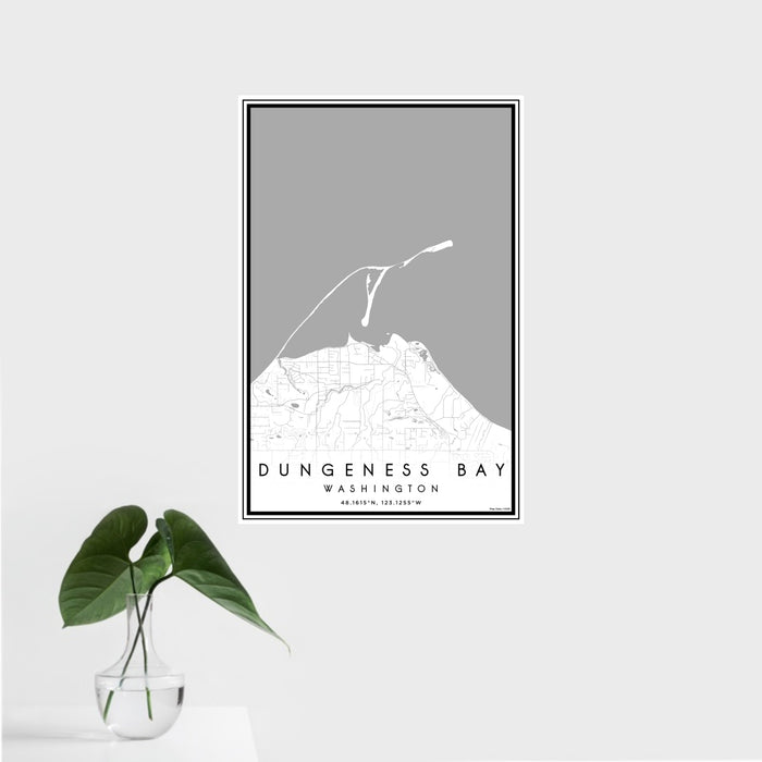 16x24 Dungeness Bay Washington Map Print Portrait Orientation in Classic Style With Tropical Plant Leaves in Water