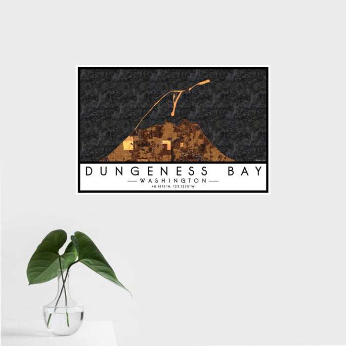 16x24 Dungeness Bay Washington Map Print Landscape Orientation in Ember Style With Tropical Plant Leaves in Water