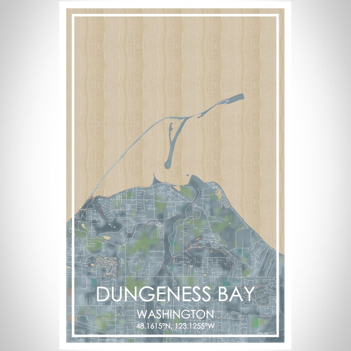 Dungeness Bay Washington Map Print Portrait Orientation in Afternoon Style With Shaded Background