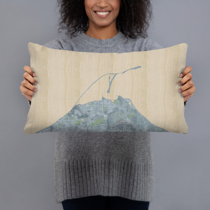 Person holding 20x12 Custom Dungeness Bay Washington Map Throw Pillow in Afternoon