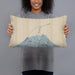 Person holding 20x12 Custom Dungeness Bay Washington Map Throw Pillow in Afternoon