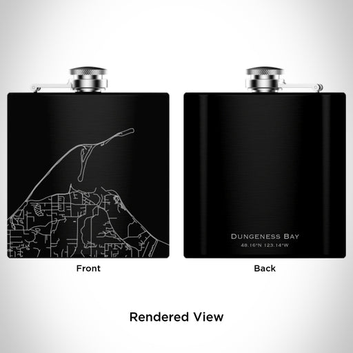 Rendered View of Dungeness Bay Washington Map Engraving on 6oz Stainless Steel Flask in Black