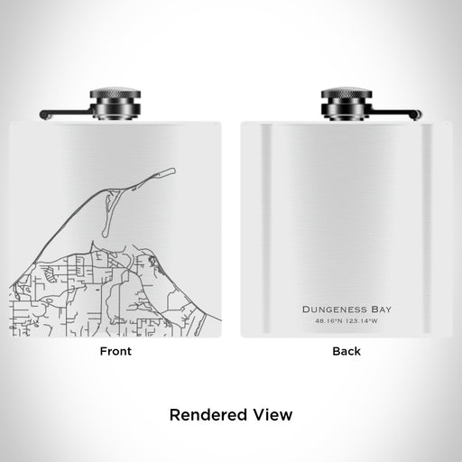 Rendered View of Dungeness Bay Washington Map Engraving on 6oz Stainless Steel Flask in White