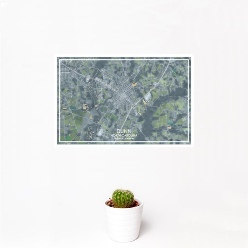12x18 Dunn North Carolina Map Print Landscape Orientation in Afternoon Style With Small Cactus Plant in White Planter