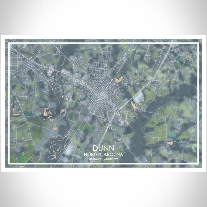 Dunn North Carolina Map Print Landscape Orientation in Afternoon Style With Shaded Background