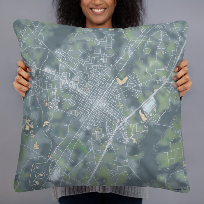 Person holding 22x22 Custom Dunn North Carolina Map Throw Pillow in Afternoon
