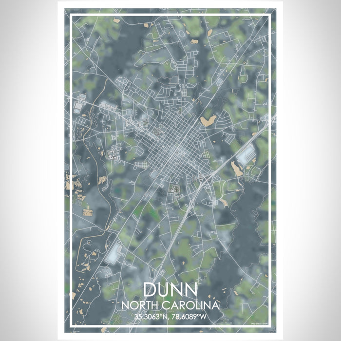 Dunn North Carolina Map Print Portrait Orientation in Afternoon Style With Shaded Background