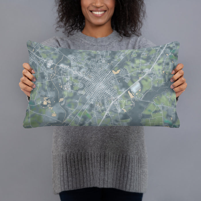 Person holding 20x12 Custom Dunn North Carolina Map Throw Pillow in Afternoon