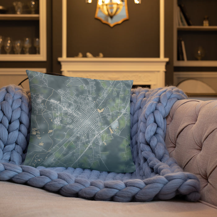 Custom Dunn North Carolina Map Throw Pillow in Afternoon on Cream Colored Couch