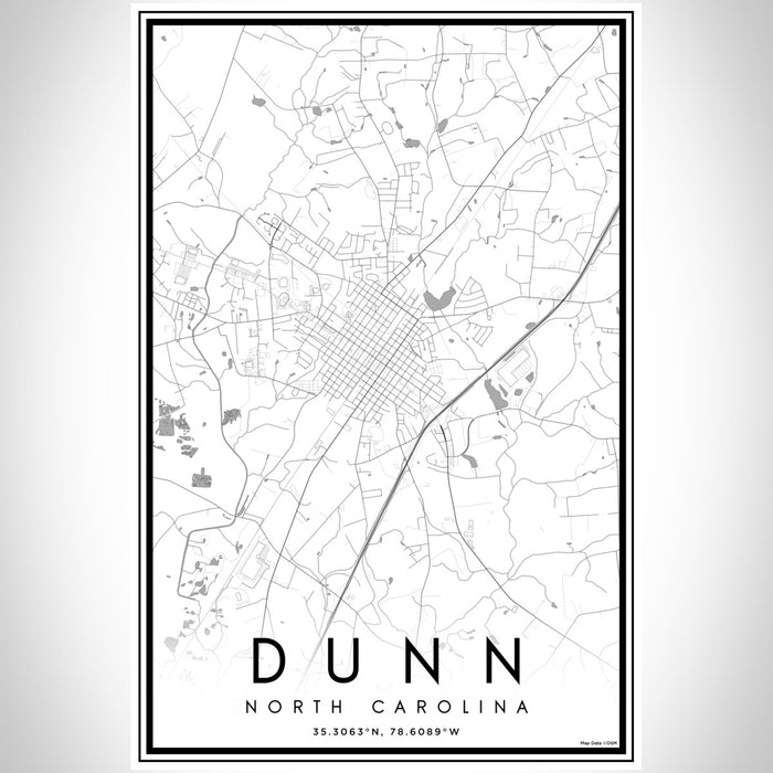 Dunn North Carolina Map Print Portrait Orientation in Classic Style With Shaded Background