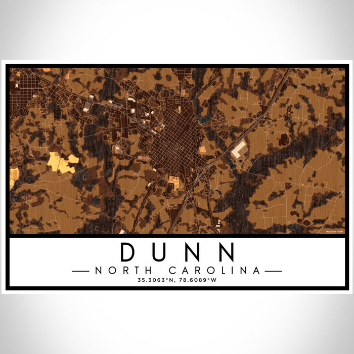 Dunn North Carolina Map Print Landscape Orientation in Ember Style With Shaded Background