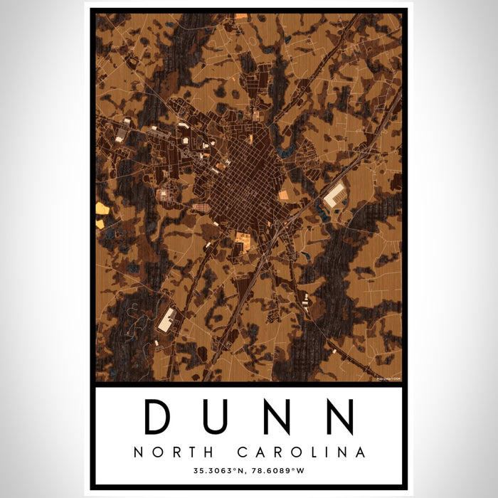 Dunn North Carolina Map Print Portrait Orientation in Ember Style With Shaded Background