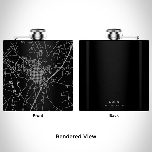 Rendered View of Dunn North Carolina Map Engraving on 6oz Stainless Steel Flask in Black