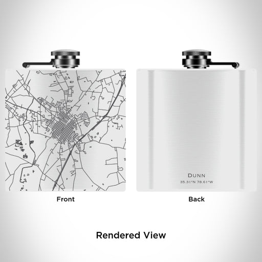 Rendered View of Dunn North Carolina Map Engraving on 6oz Stainless Steel Flask in White