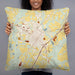 Person holding 22x22 Custom Dunn North Carolina Map Throw Pillow in Woodblock
