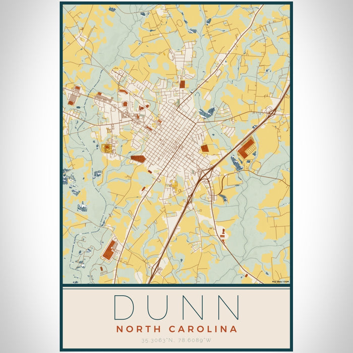 Dunn North Carolina Map Print Portrait Orientation in Woodblock Style With Shaded Background
