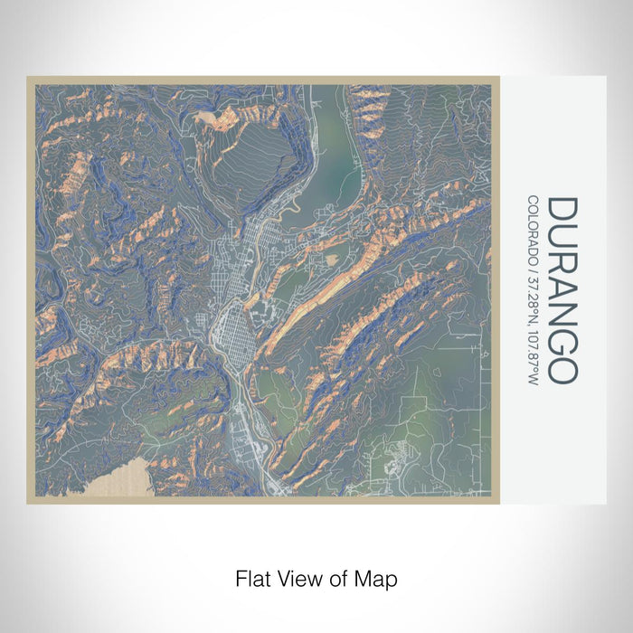 Rendered View of Durango Colorado Map on 20oz Stainless Steel Insulated Bottle with Bamboo Top with printed afternoon style map