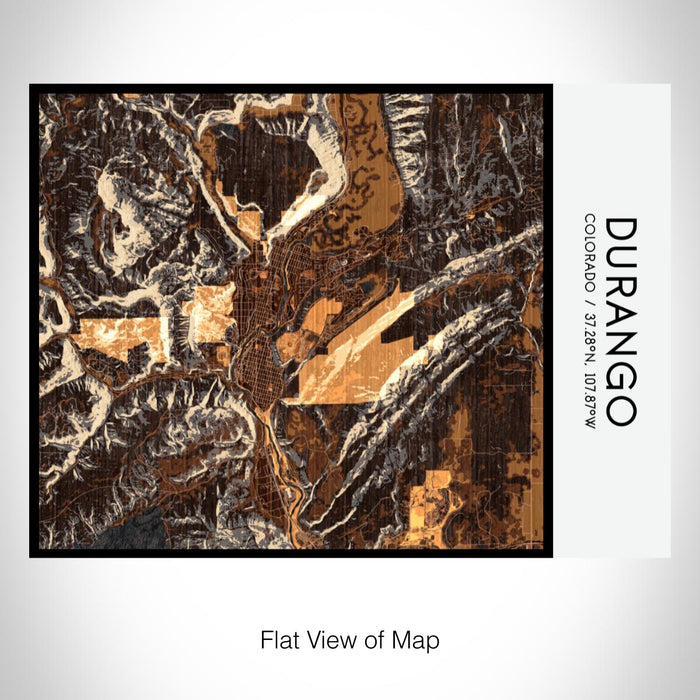 Rendered View of Durango Colorado Map on 20oz Stainless Steel Insulated Bottle with Bamboo Top with printed ember style map