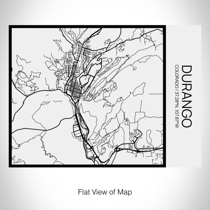 Rendered View of Durango Colorado Map on 20oz Stainless Steel Insulated Bottle with Bamboo Top in Matte White with printed Tactile Lines Map in Black