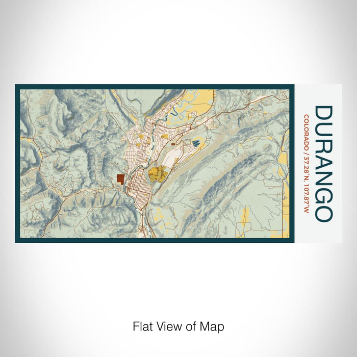 Rendered View of Durango Colorado Map on 17oz Stainless Steel Insulated Bottle with printed woodblock style map