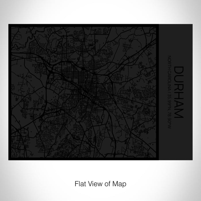 Rendered View of Durham North Carolina Map on 20oz Stainless Steel Insulated Bottle with Bamboo Top in Matte Black with printed Tactile Lines Map in Black