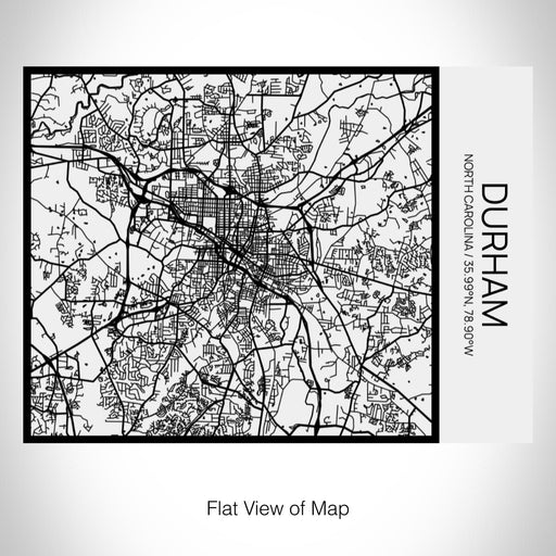 Rendered View of Durham North Carolina Map on 20oz Stainless Steel Insulated Bottle with Bamboo Top in Matte White with printed Tactile Lines Map in Black
