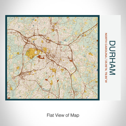 Rendered View of Durham North Carolina Map on 20oz Stainless Steel Insulated Bottle with Bamboo Top with printed woodblock style map