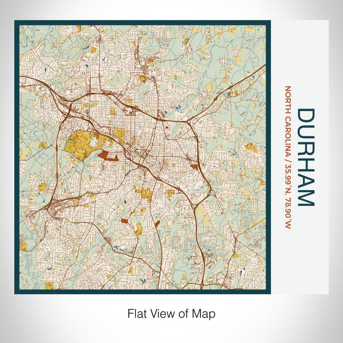 Rendered View of Durham North Carolina Map on 17oz Stainless Steel Insulated Tumbler in Woodblock Map Style