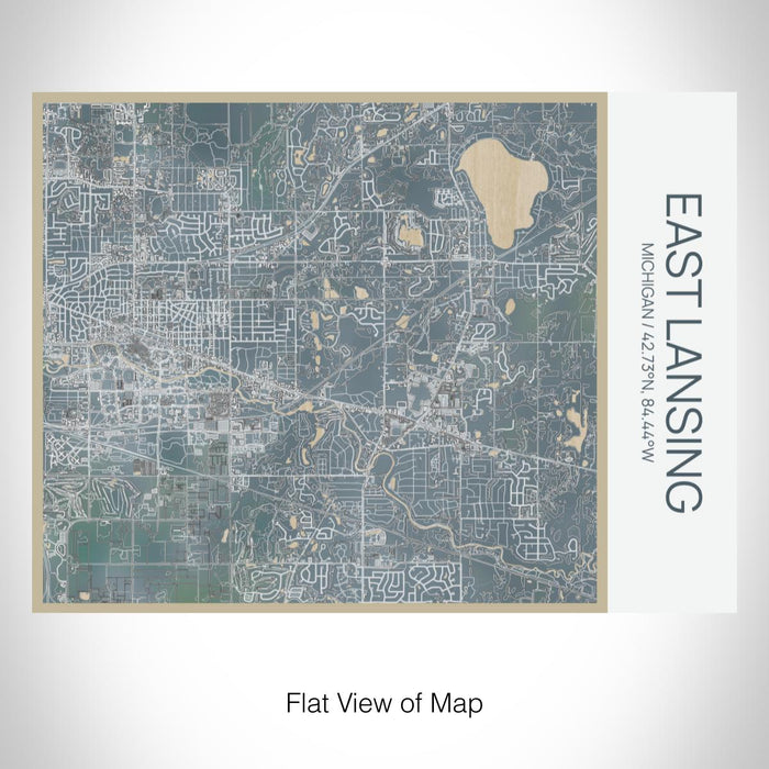 Rendered View of East Lansing Michigan Map on 20oz Stainless Steel Insulated Bottle with Bamboo Top with printed afternoon style map