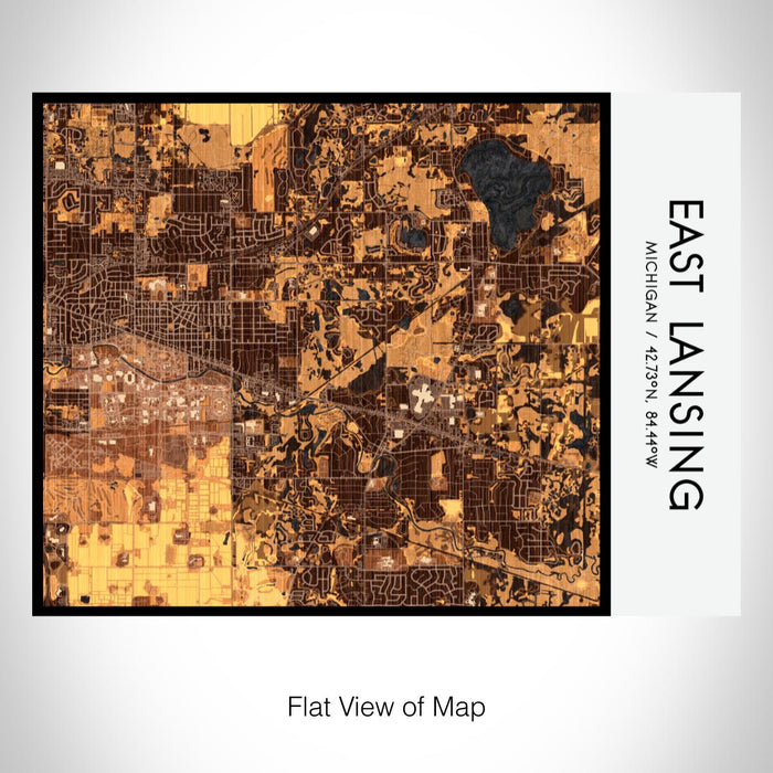 Rendered View of East Lansing Michigan Map on 20oz Stainless Steel Insulated Bottle with Bamboo Top with printed ember style map
