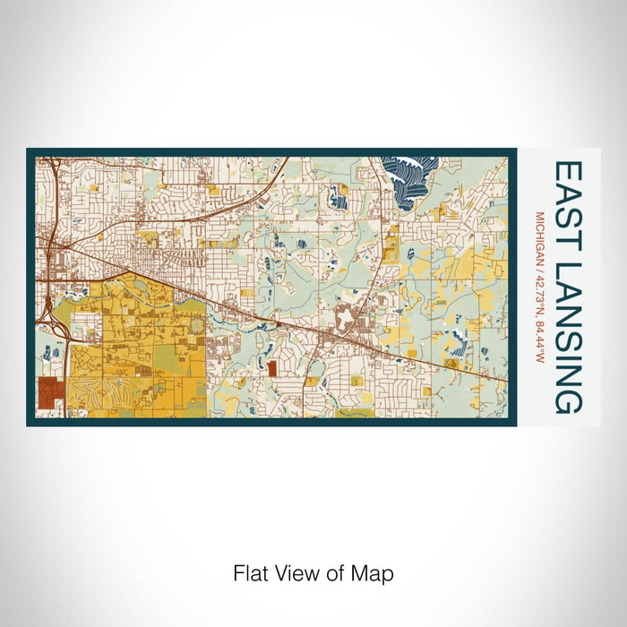 Rendered View of East Lansing Michigan Map on 17oz Stainless Steel Insulated Bottle with printed woodblock style map