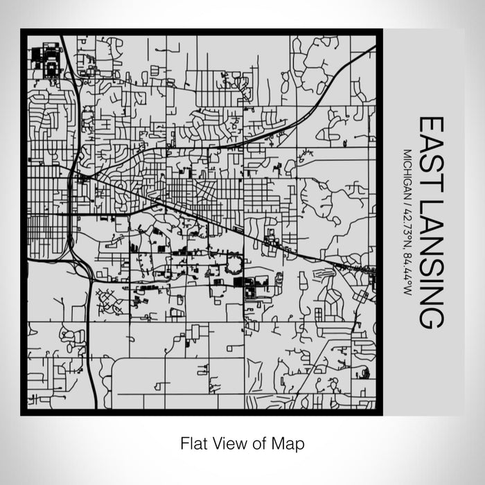 Rendered View of East Lansing Michigan Map on 17oz Stainless Steel Insulated Tumbler in Tactile Lines with Succulent in Background