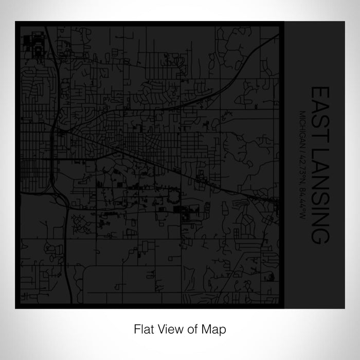 Rendered View of East Lansing Michigan Map on 17oz Stainless Steel Insulated Tumbler in Matte Black with Tactile Lines