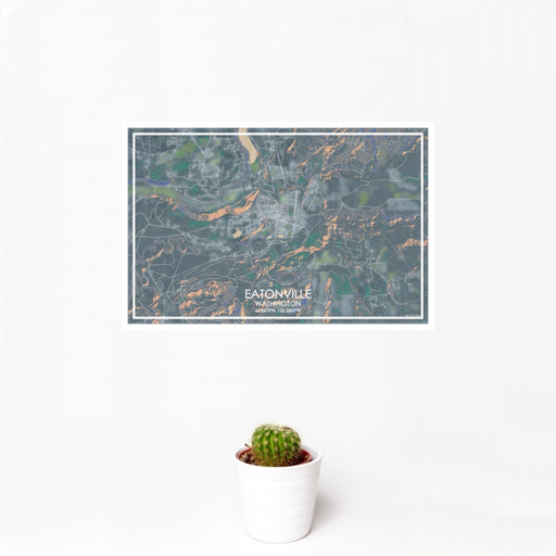 12x18 Eatonville Washington Map Print Landscape Orientation in Afternoon Style With Small Cactus Plant in White Planter