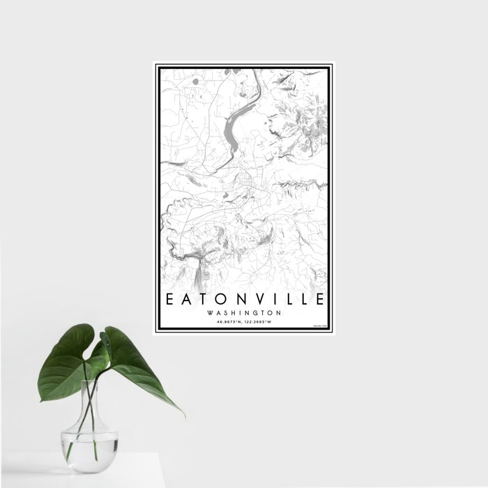 16x24 Eatonville Washington Map Print Portrait Orientation in Classic Style With Tropical Plant Leaves in Water