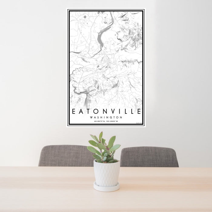 24x36 Eatonville Washington Map Print Portrait Orientation in Classic Style Behind 2 Chairs Table and Potted Plant