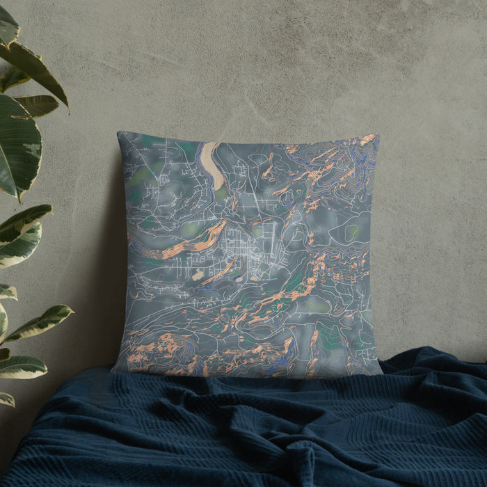 Custom Eatonville Washington Map Throw Pillow in Afternoon on Bedding Against Wall