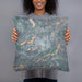 Person holding 18x18 Custom Eatonville Washington Map Throw Pillow in Afternoon