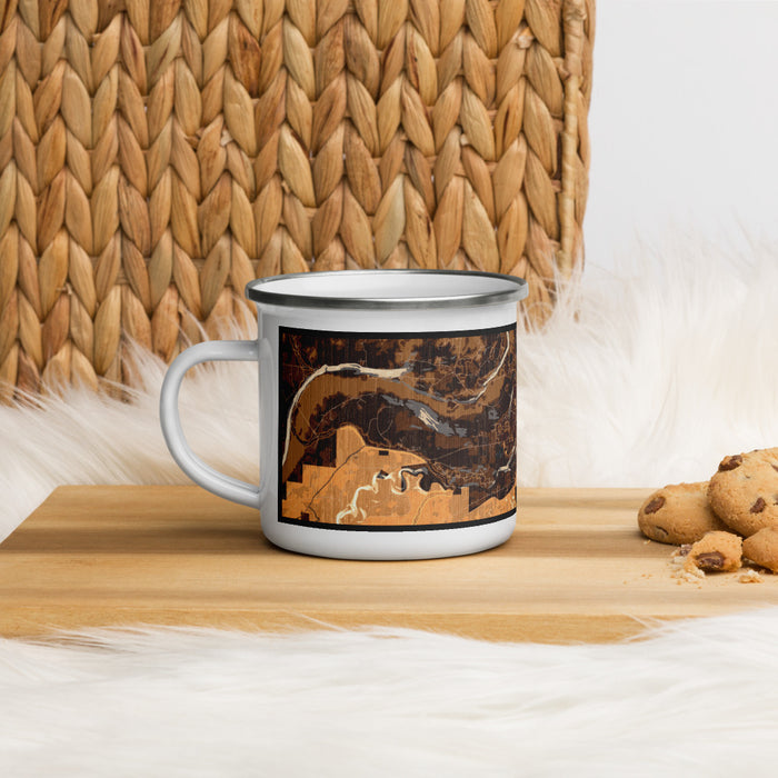 Left View Custom Eatonville Washington Map Enamel Mug in Ember on Table Top