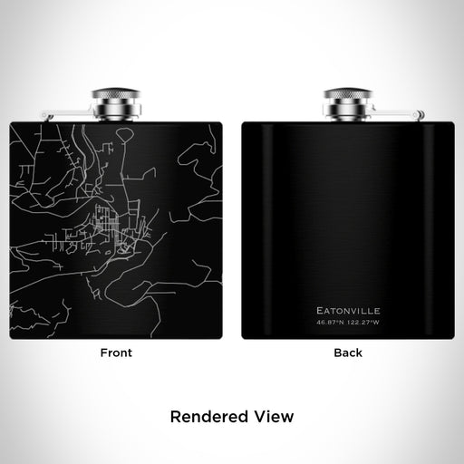 Rendered View of Eatonville Washington Map Engraving on 6oz Stainless Steel Flask in Black