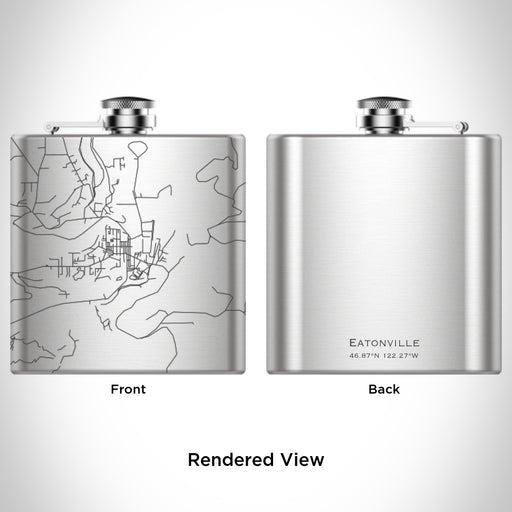 Rendered View of Eatonville Washington Map Engraving on 6oz Stainless Steel Flask