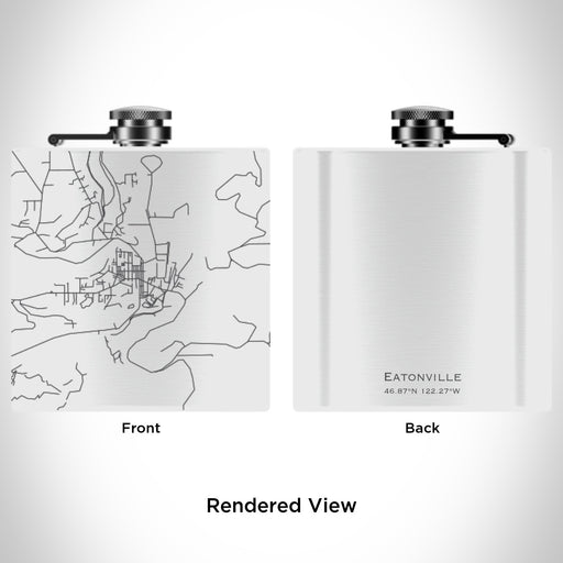 Rendered View of Eatonville Washington Map Engraving on 6oz Stainless Steel Flask in White