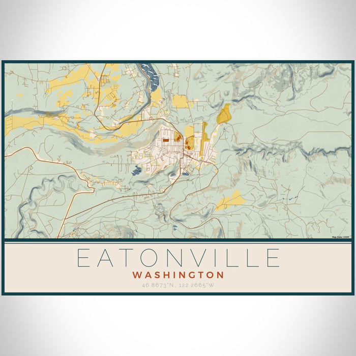 Eatonville Washington Map Print Landscape Orientation in Woodblock Style With Shaded Background