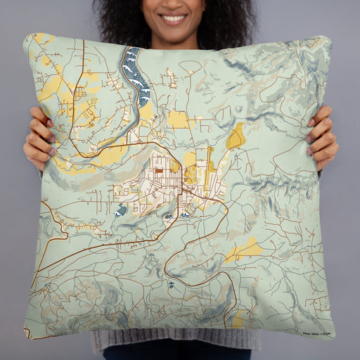 Person holding 22x22 Custom Eatonville Washington Map Throw Pillow in Woodblock